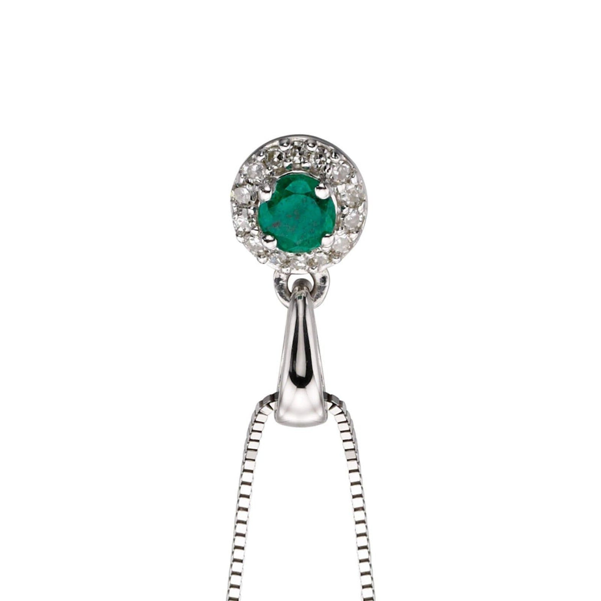 Halo Emerald & Diamond Pendant 9ct White Gold 375 Hallmarked British Made