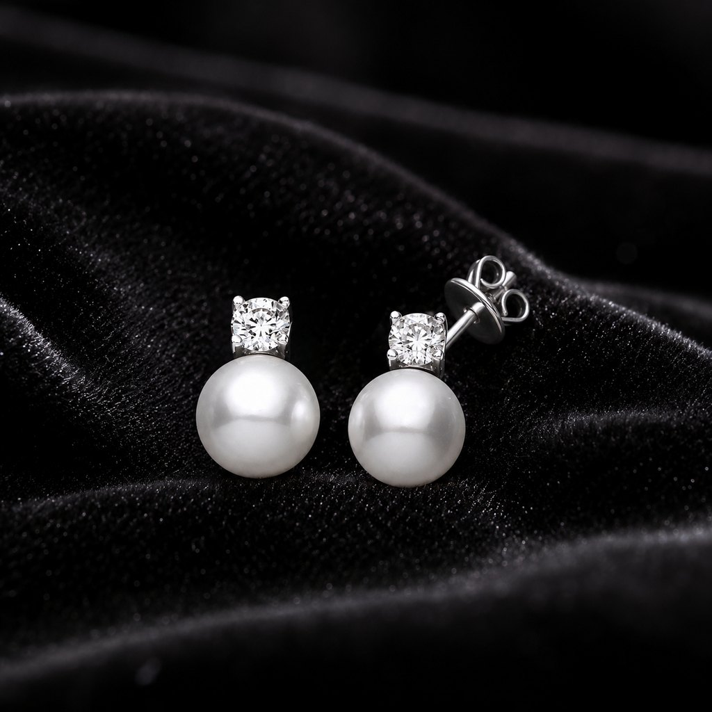Pearl Solitaire Stone Stud Earrings Sterling Silver 925 Hallmarked British Made