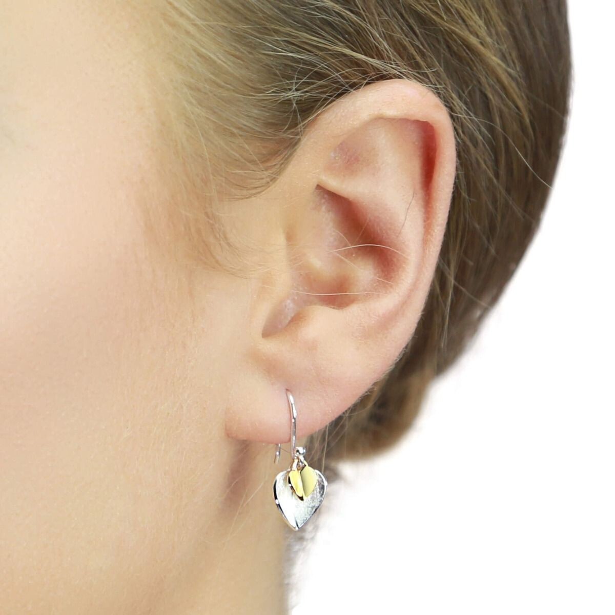 Double Heart Drop Earrings 9ct Yellow Gold Plated Hallmarked Brand New Boxed