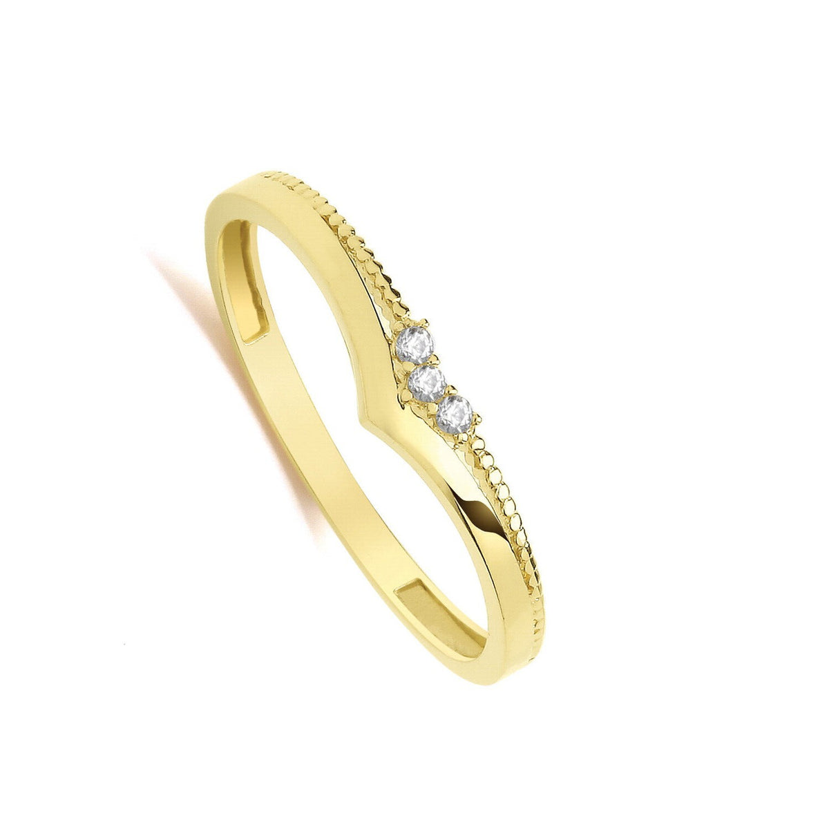 3 Stone Wishbone Ring 9ct Yellow Gold Hallmarked Sizes J - T  British Made