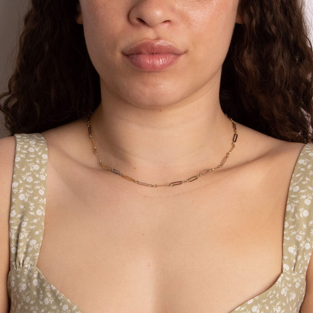 Elongated Necklace 9ct Mixed Gold 375 Hallmarked British Made
