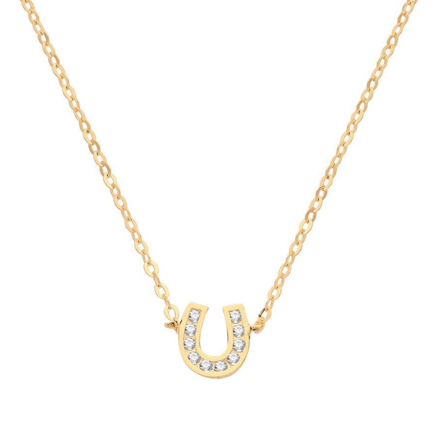 Ladies Horseshoe Necklace 9ct Yellow Gold 375 Hallmarked British Made