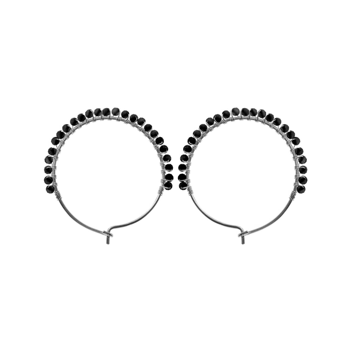 Black Onyx Beaded Hoop Earrings Sterling Silver 925 Hallmarked Brand New Boxed