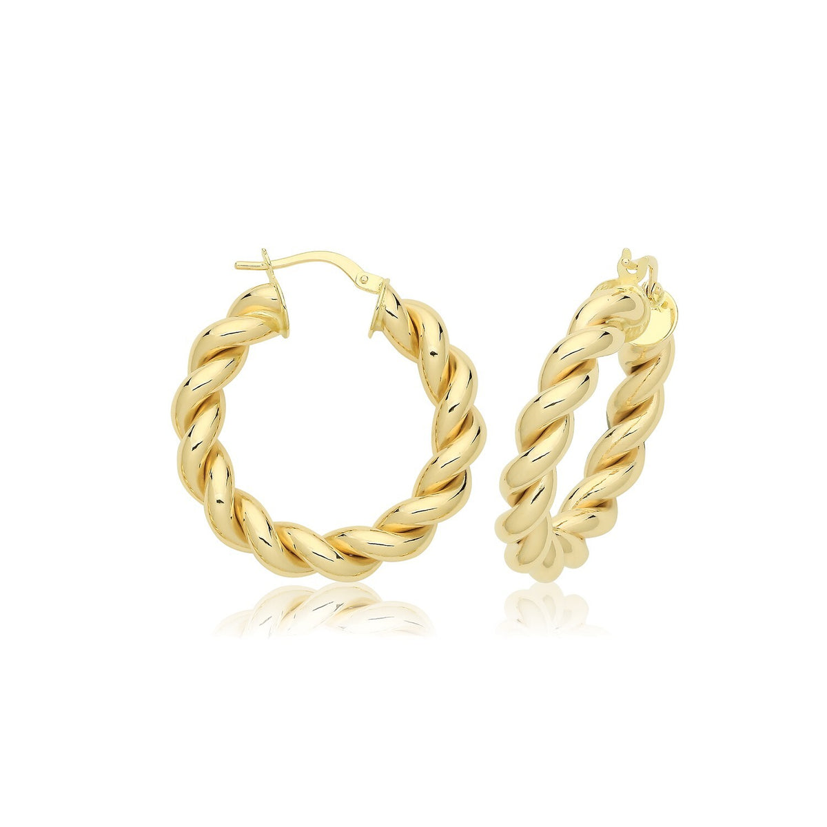 9ct Yellow Gold Chunky Plaited Hoop Earrings 375 Hallmarked 15mm - 30mm Diameter
