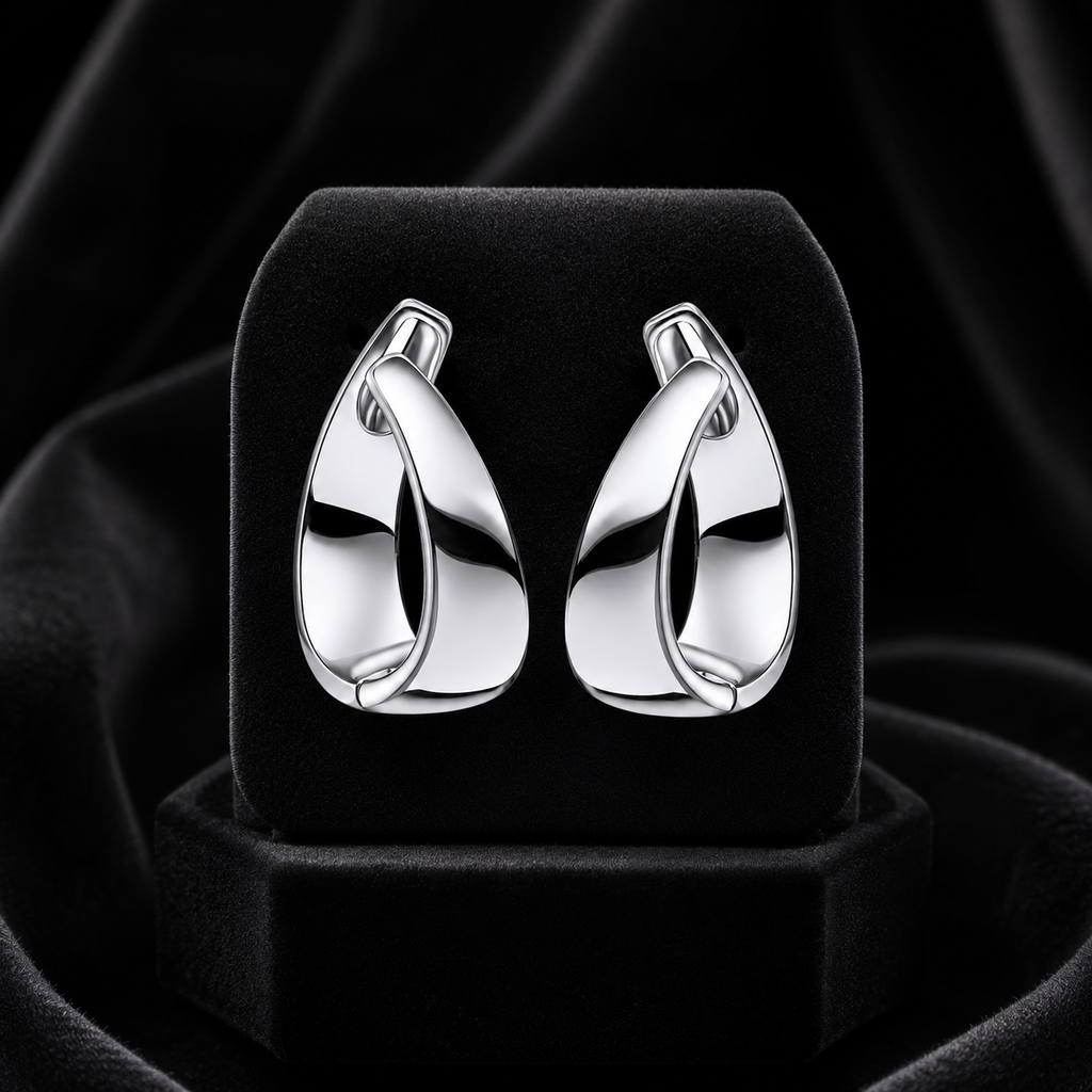 Ribbon Hoop Earrings Sterling Silver 925 Hallmarked British Made Brand New