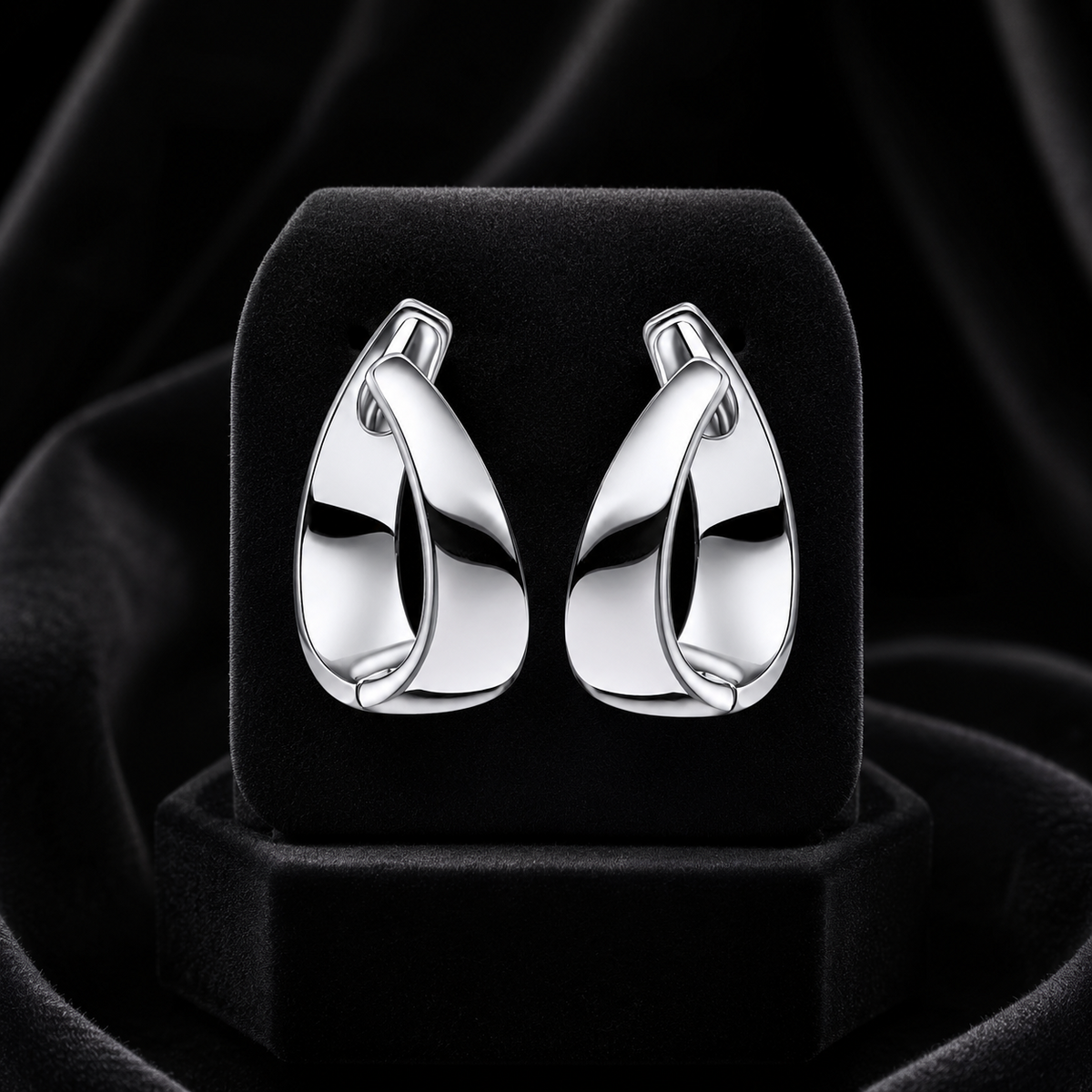 Ribbon Hoop Earrings Sterling Silver 925 Hallmarked British Made Brand New