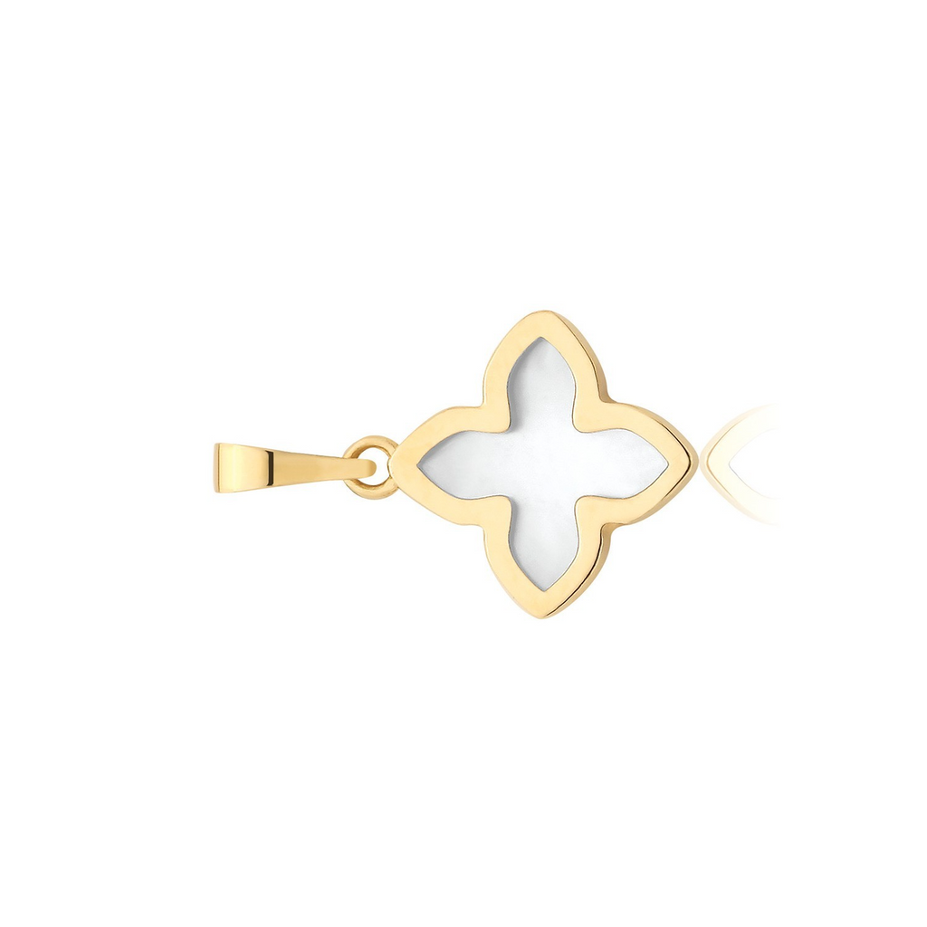 Floral Mother Of Pearl 9ct Yellow Gold Pendant 375 Hallmarked All Chain Lengths