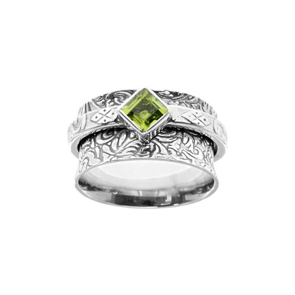 Flush Peridot Ornate Spinner Ring Sterling Silver 925 Hallmarked Size K - T