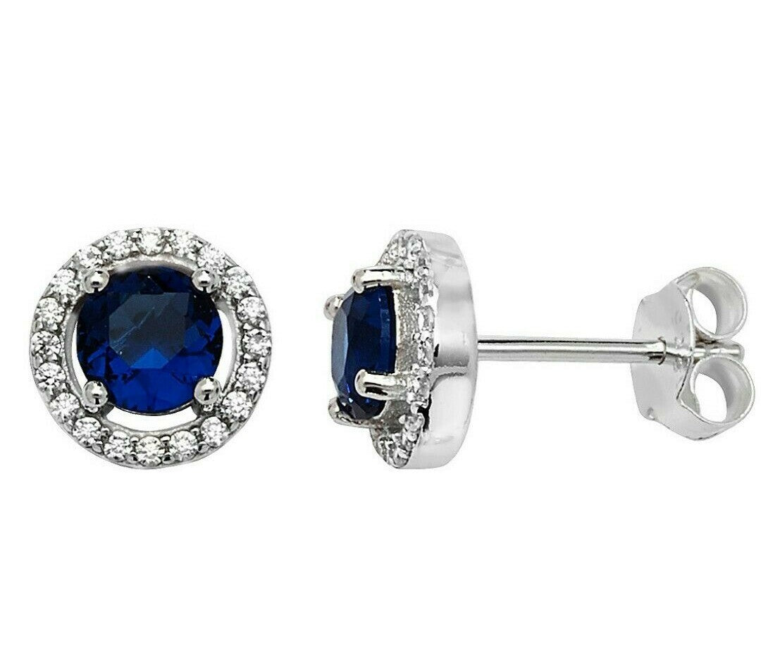 Sapphire Gemstone Earrings Solid Sterling Silver 925 Hallmark Brand New Boxed