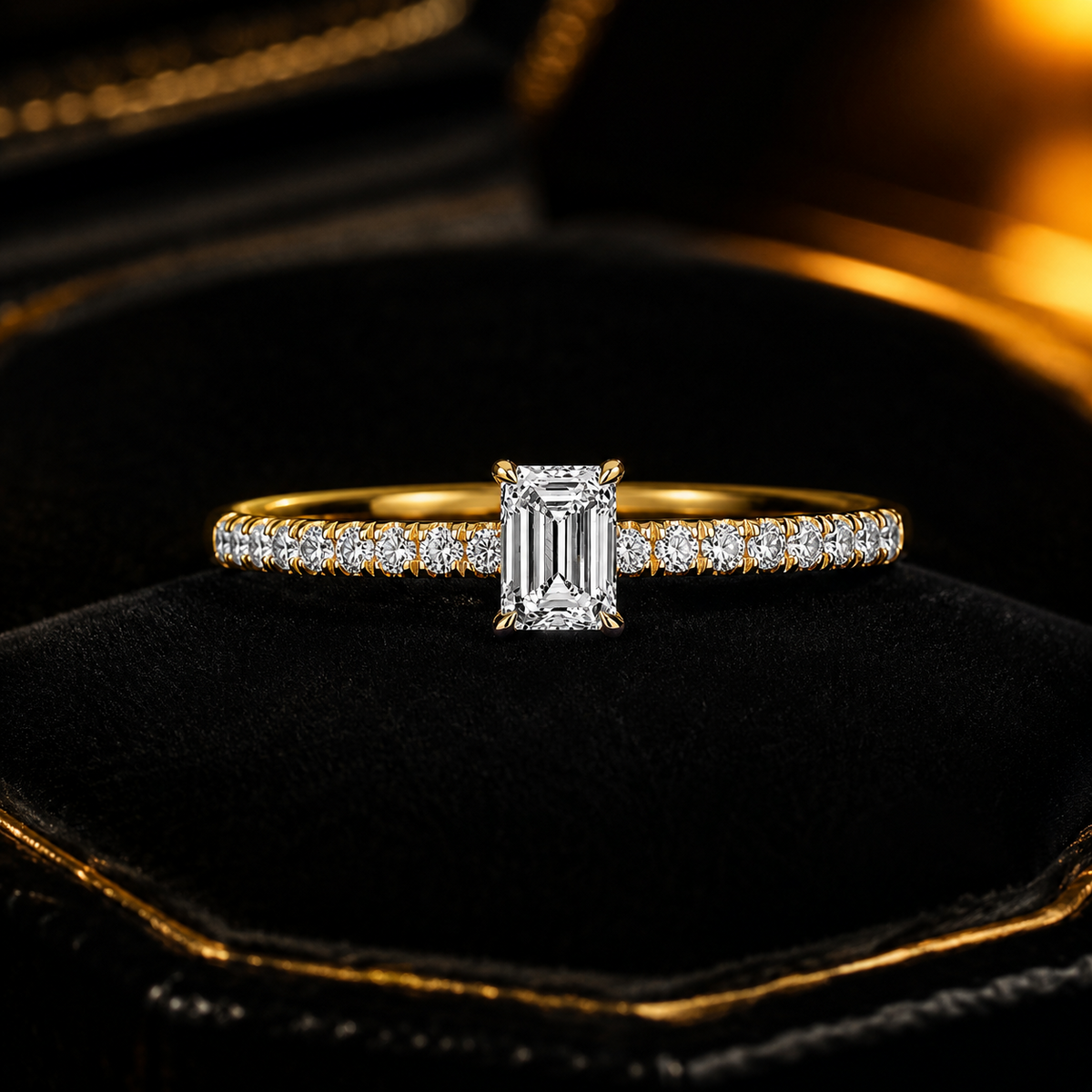 21 Natural Diamond Emerald Cut Ring 18ct Yellow Gold Hallmarked Sizes K - N