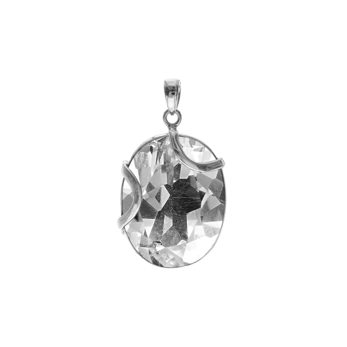 Elongated Oval Quartz Pendant Sterling Silver 925 Hallmarked All Chain Lengths