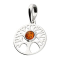 Amber Tree of Life Pendant Solid Sterling Silver 925 Hallmark 18" Chain