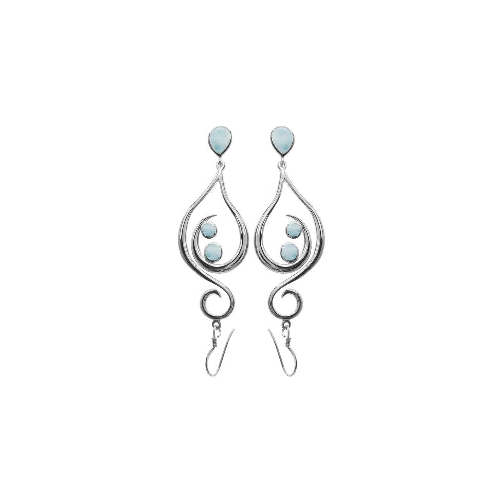 Natural Larimar Large Swirl Earrings Sterling Silver 925 Hallmarked British Made