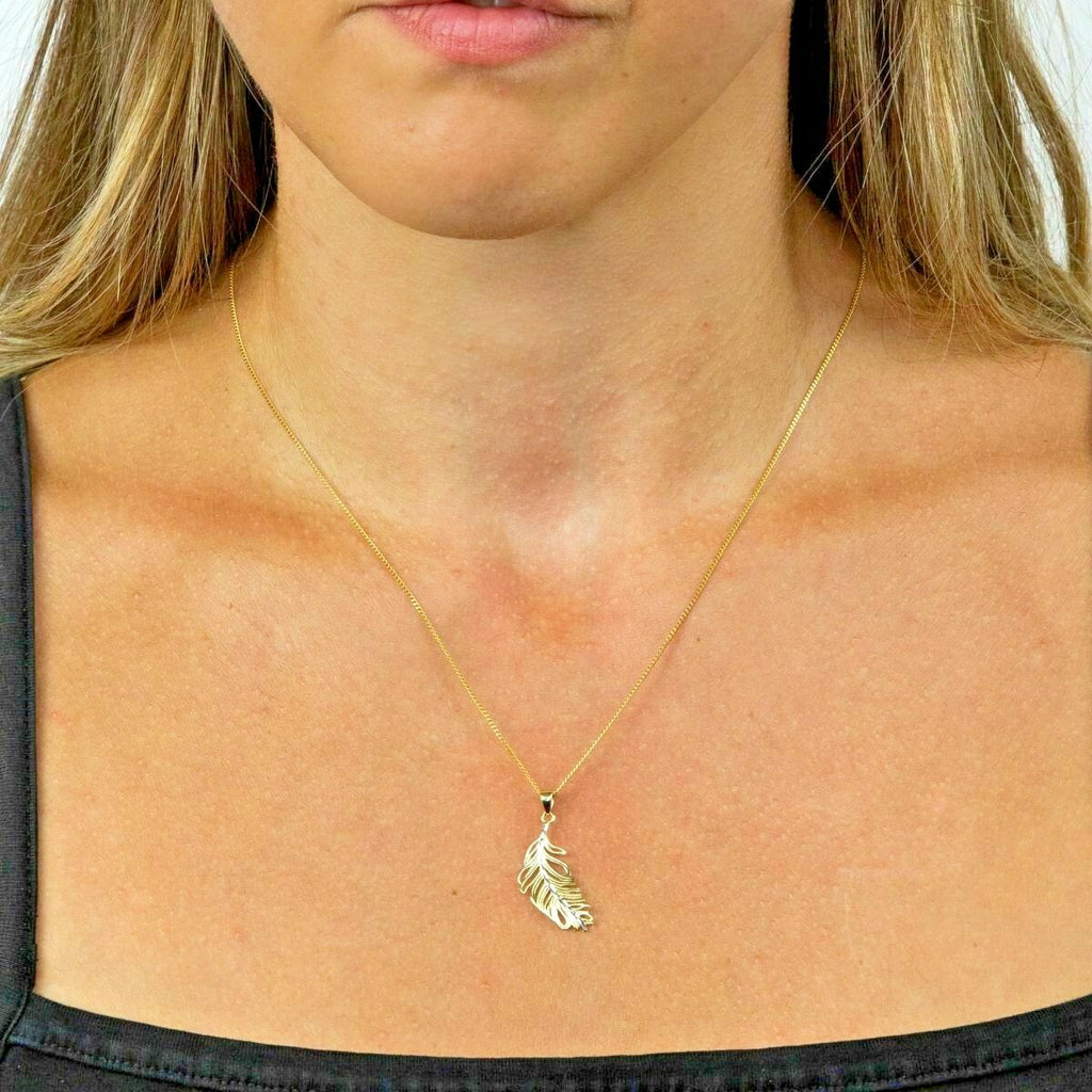 Feather Pendant 9ct Yellow/White Gold 375 Hallmarked British Made Brand new