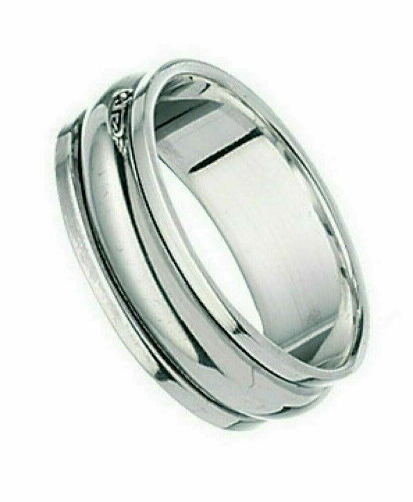 Sterling Silver Gents Ring Rotating Band Design Hallmarked Size N - V
