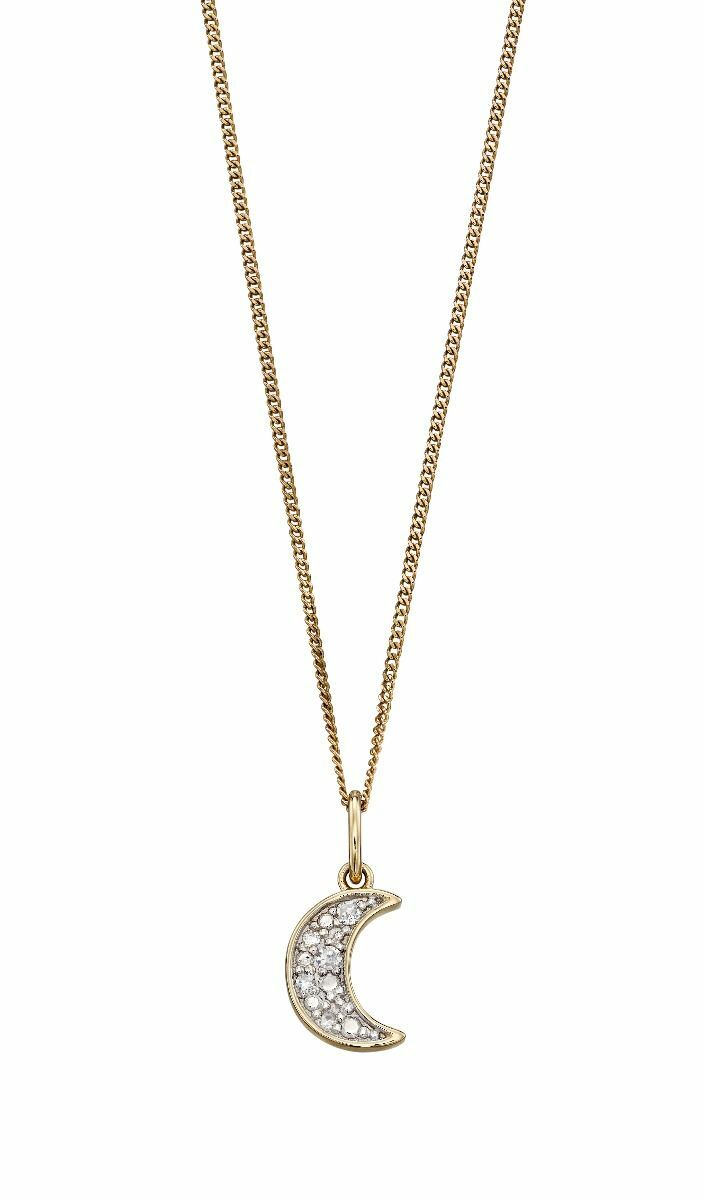 Moon Diamond Pendant 9ct Yellow Gold Hallmarked British Made Brand New