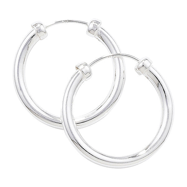 Sterling Silver Hoop Earrings 23mm Hoop With Cap 925 Hallmarked British Made