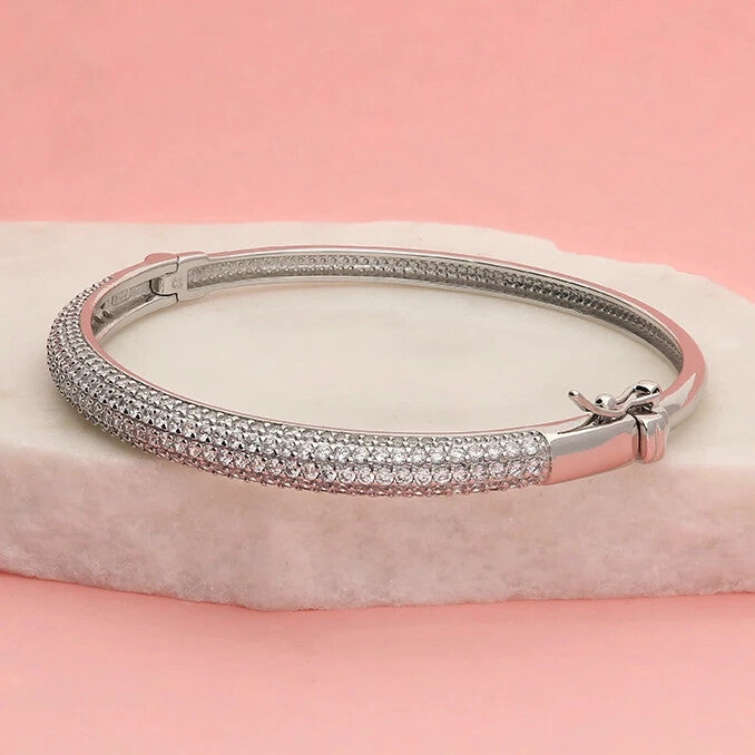 Pave Hinged Zircon Bangle Sterling Silver 925 Hallmarked British Made