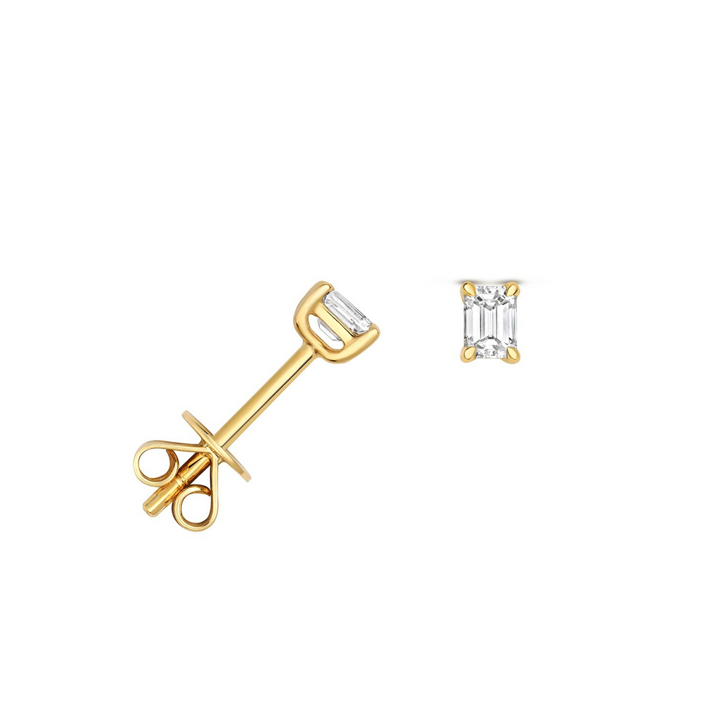 1 Natural Diamond Emerald Stud Earrings 18ct Yellow Gold Hallmarked British Made