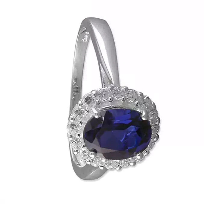 Oval Halo Sapphire Ring Sterling Silver 925 Hallmarked British Made Size M - S