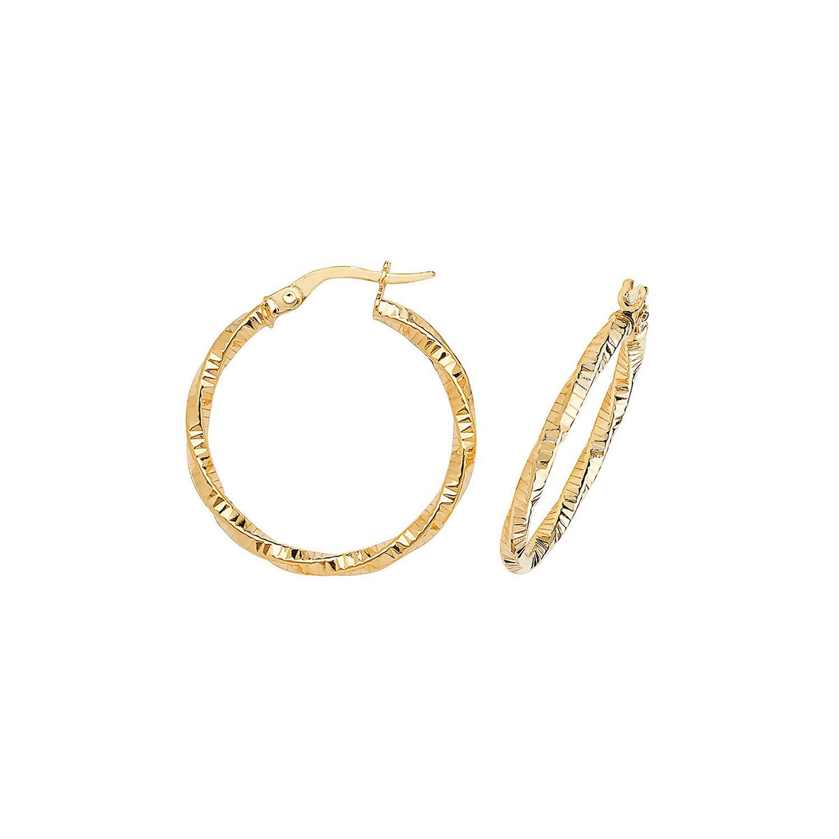9ct Yellow Gold Diamond Cut Hoop Earrings 375 Hallmarked 10mm - 25mm Diameter