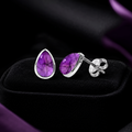 8mm Natural Amethyst Teardrop Earrings Sterling Silver 925 Hallmarked Brand New