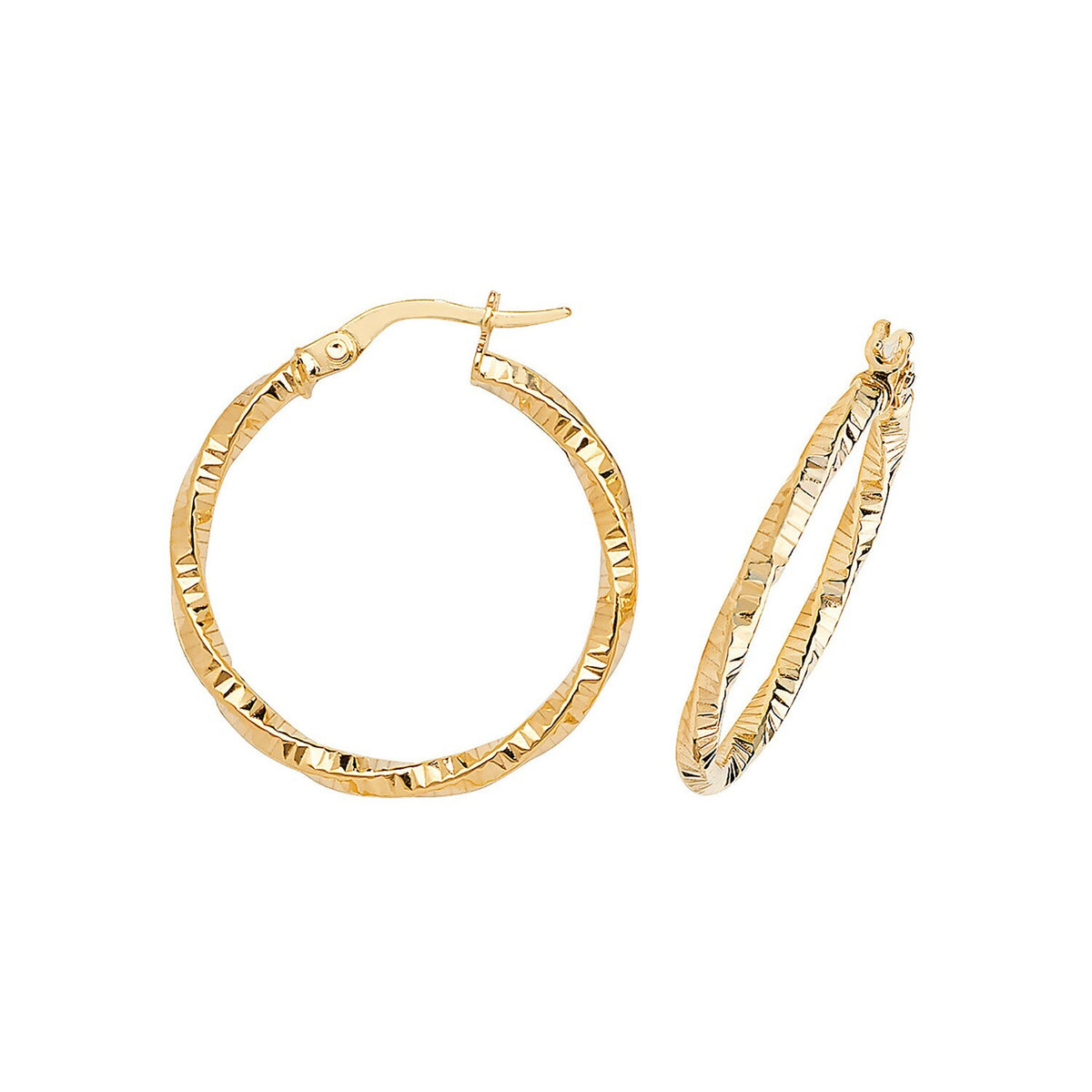 9ct Yellow Gold Diamond Cut Hoop Earrings 375 Hallmarked 10mm - 25mm Diameter