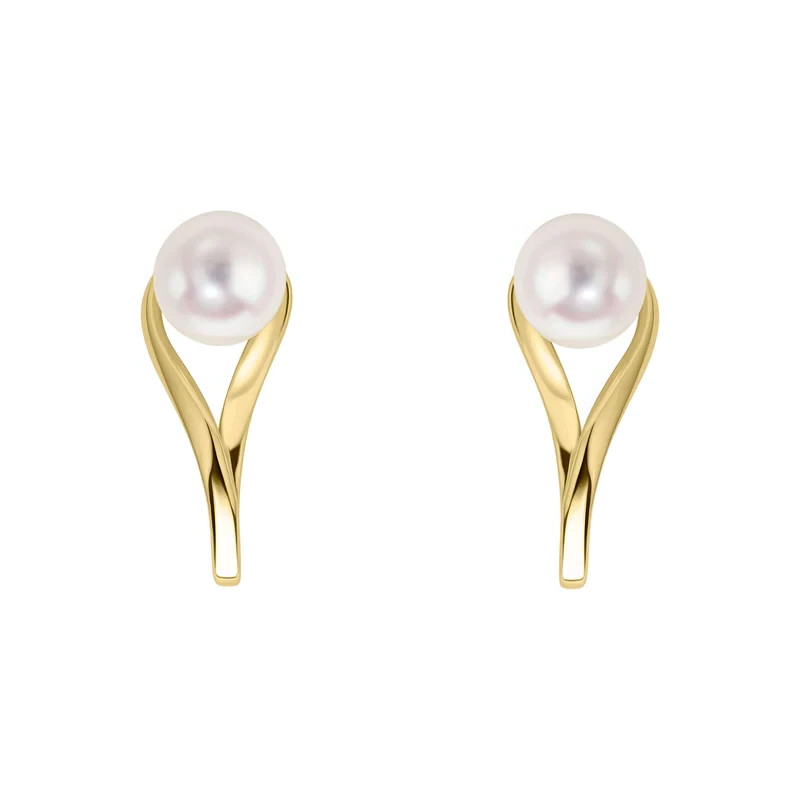 Round Twisted Pearl Drop Earrings 9ct Yellow Gold 375 Hallmarked British Made