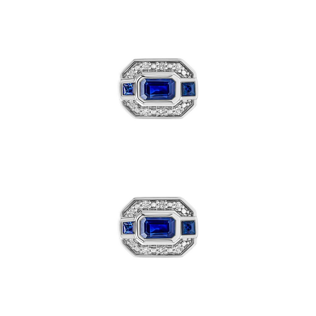 Channel Sapphire & Diamond Earrings 9ct White Gold 375 Hallmarked British Made