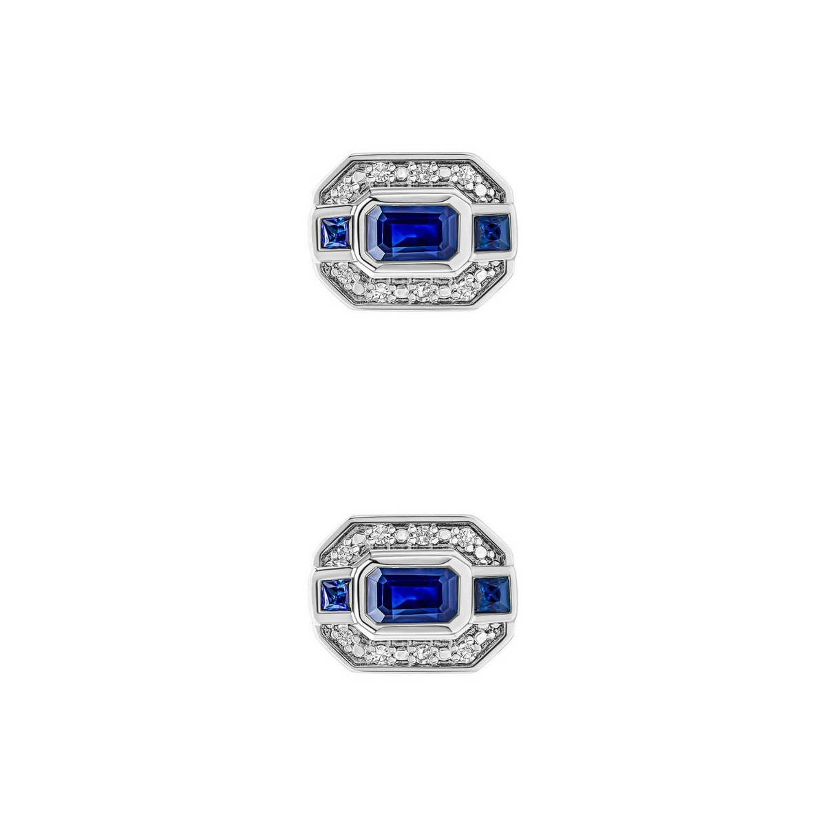 Channel Sapphire & Diamond Earrings 9ct White Gold 375 Hallmarked British Made
