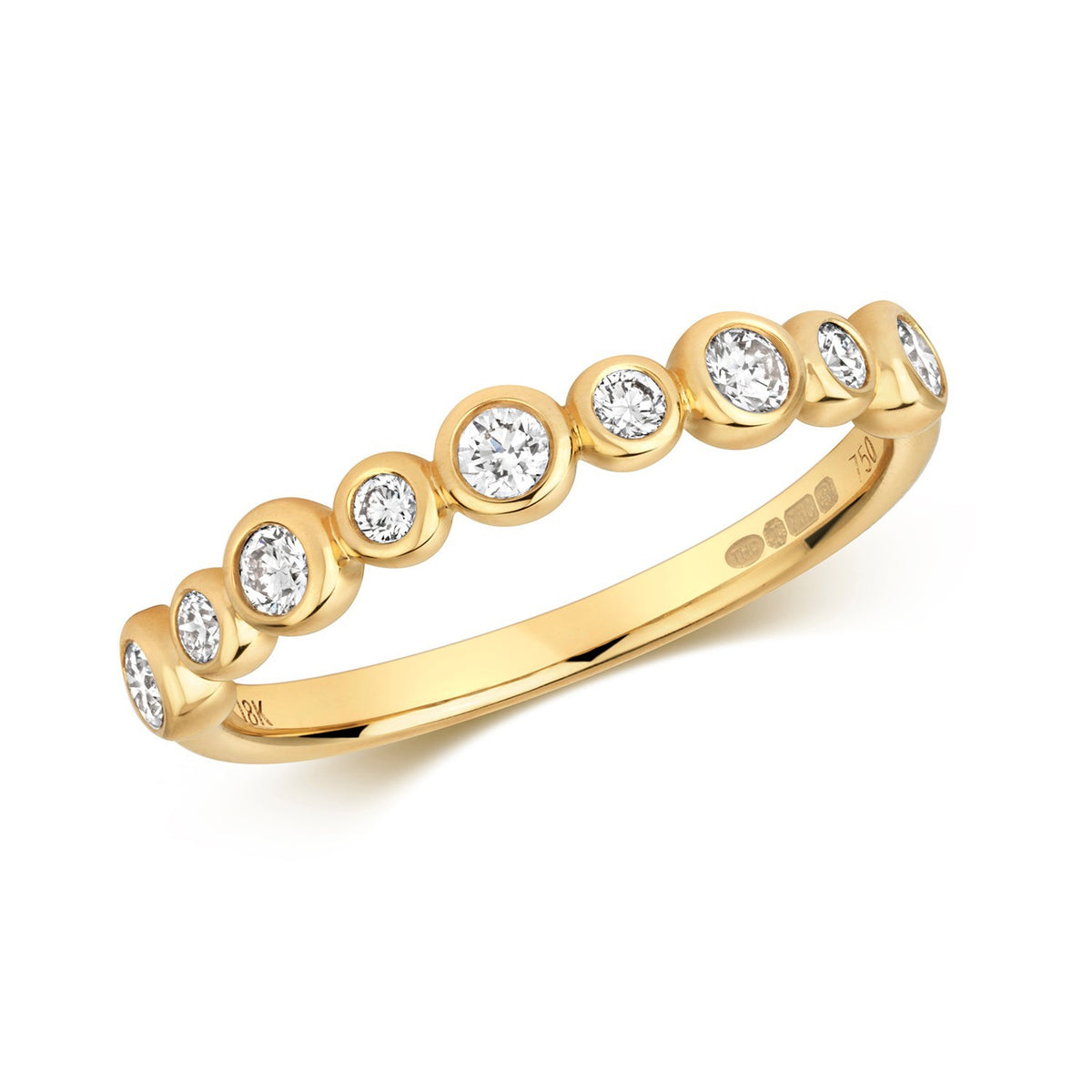 9 Natural Diamond Flush Eternity Ring 18ct Yellow Gold Hallmarked Sizes J - Q