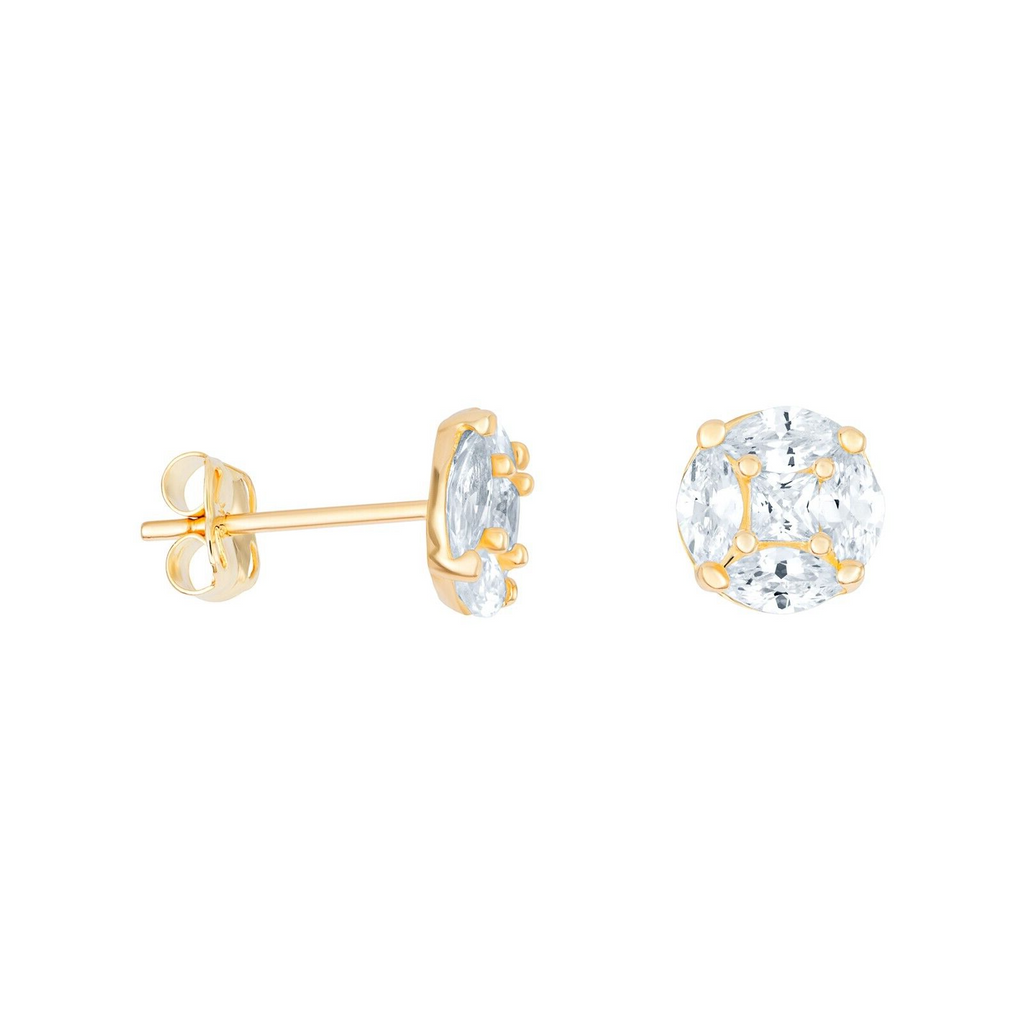 Princess Cut Gemstone Stud Earrings 9ct Yellow Gold 375 Hallmarked British Made