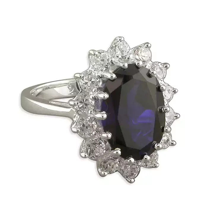 Oval Halo Sapphire Ring Sterling Silver 925 Hallmarked British Made Size P - R