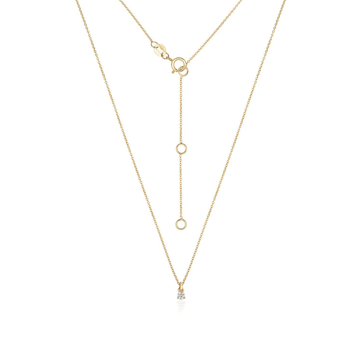 1 Natural Diamond Solitaire Necklace 18ct Yellow Gold Hallmarked British Made
