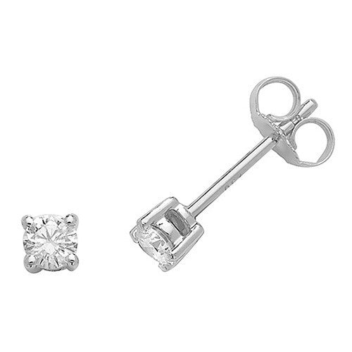 Natural Diamond Stud Solitaire Earrings 18ct White Gold Hallmarked British Made