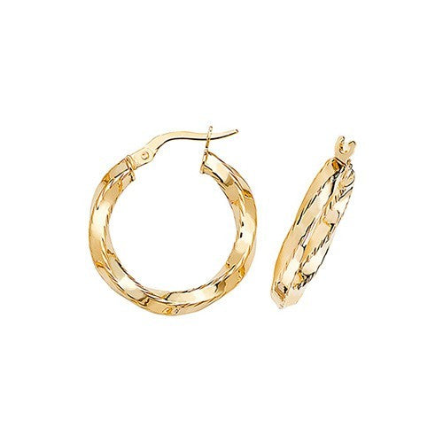 9ct Yellow Gold Twisted Hoop Earrings 375 Hallmarked 10mm - 40mm Diameter