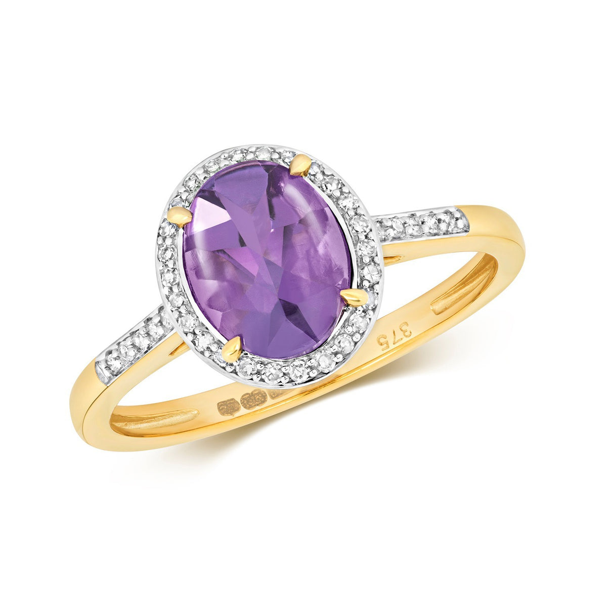Halo Amethyst Diamond Ring 9ct Multi Tone Gold 375 Hallmarked Sizes J - Q