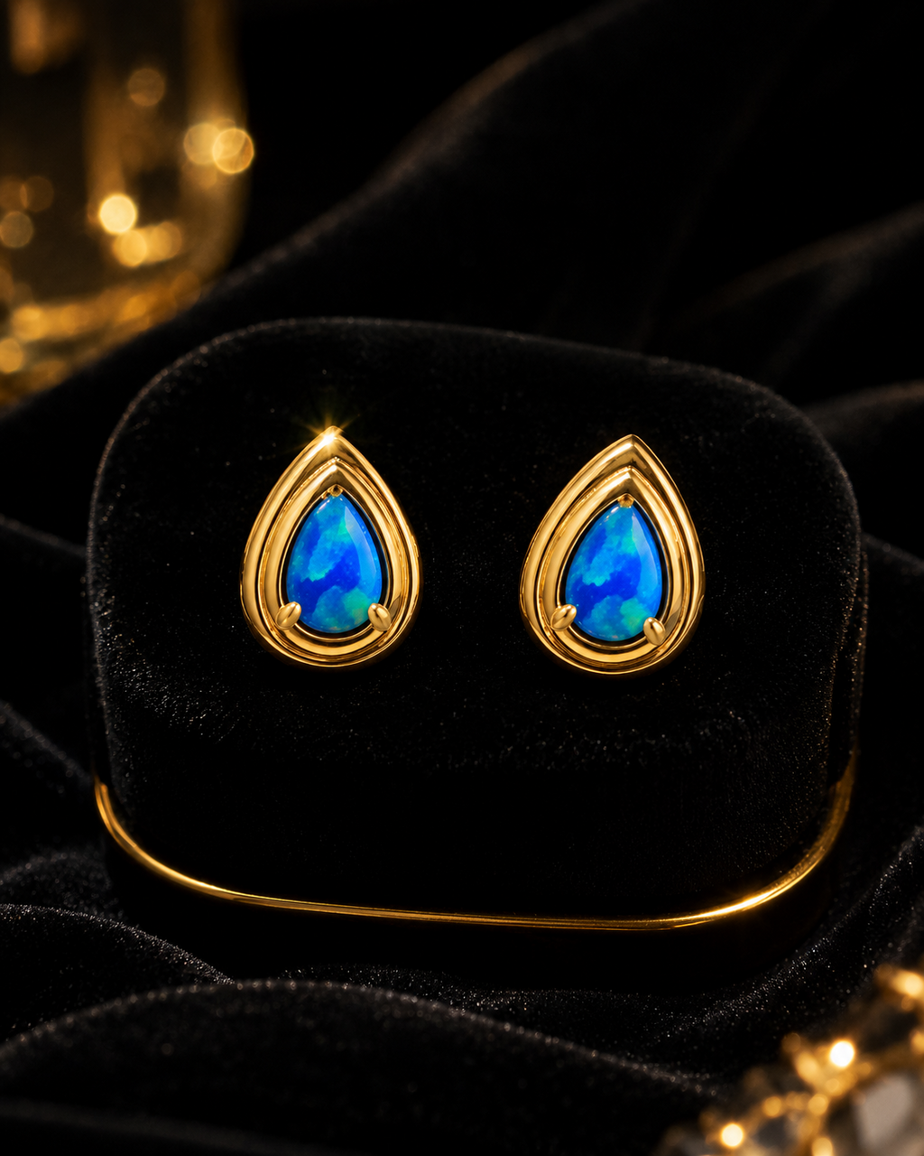 Blue Opal Teardrop Stud Earrings 9ct Yellow Gold 375 Hallmarked British Made