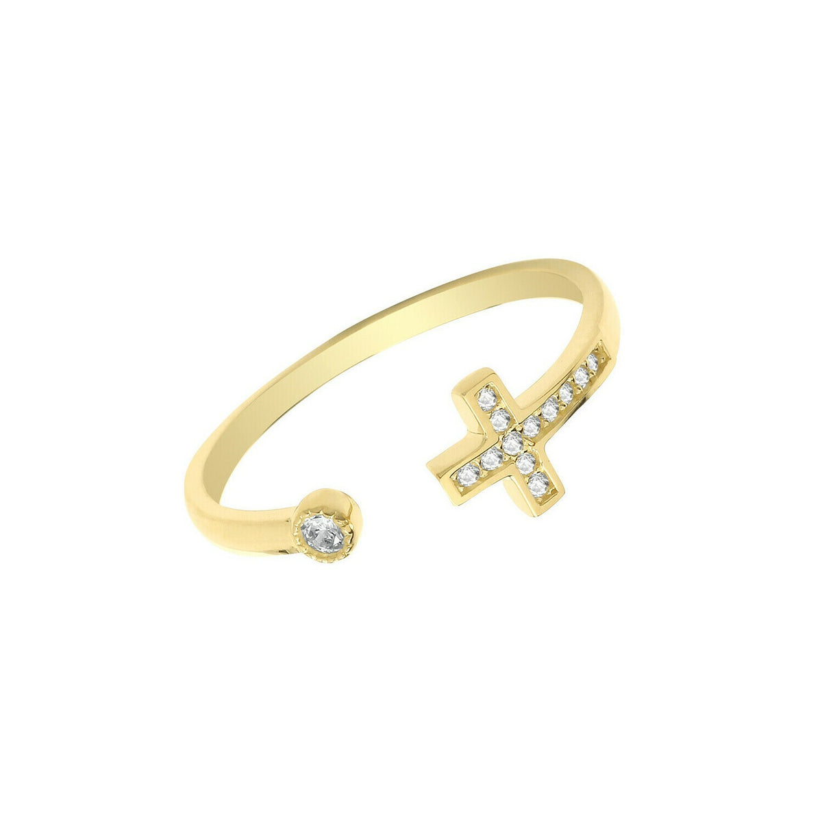 Gemstone Cross Open Ring 9ct Yellow Gold Hallmarked Sizes J - R British Made