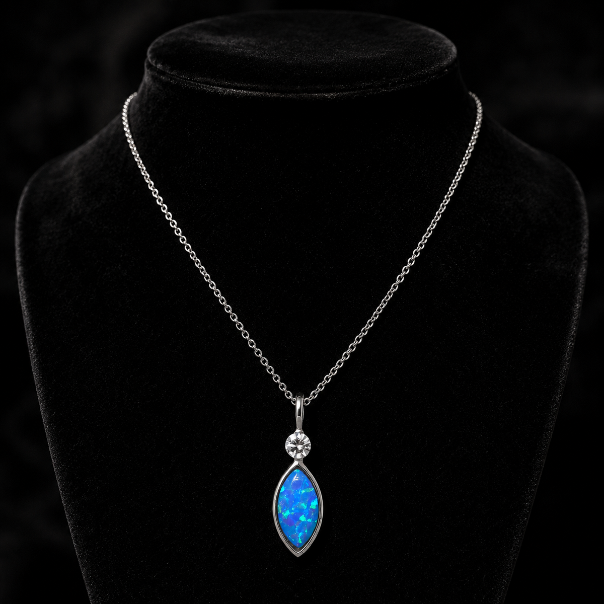 Marquise Natural Opal Necklace Solid Sterling Silver 925 Hallmarked British Made