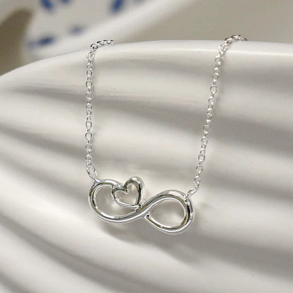 Infinity Heart Necklace Solid Sterling Silver 925 Hallmarked British Made