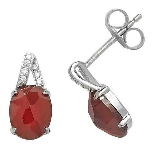 Natural Oval Ruby Drop Earrings Sterling Silver 925 Hallmarked Brand New