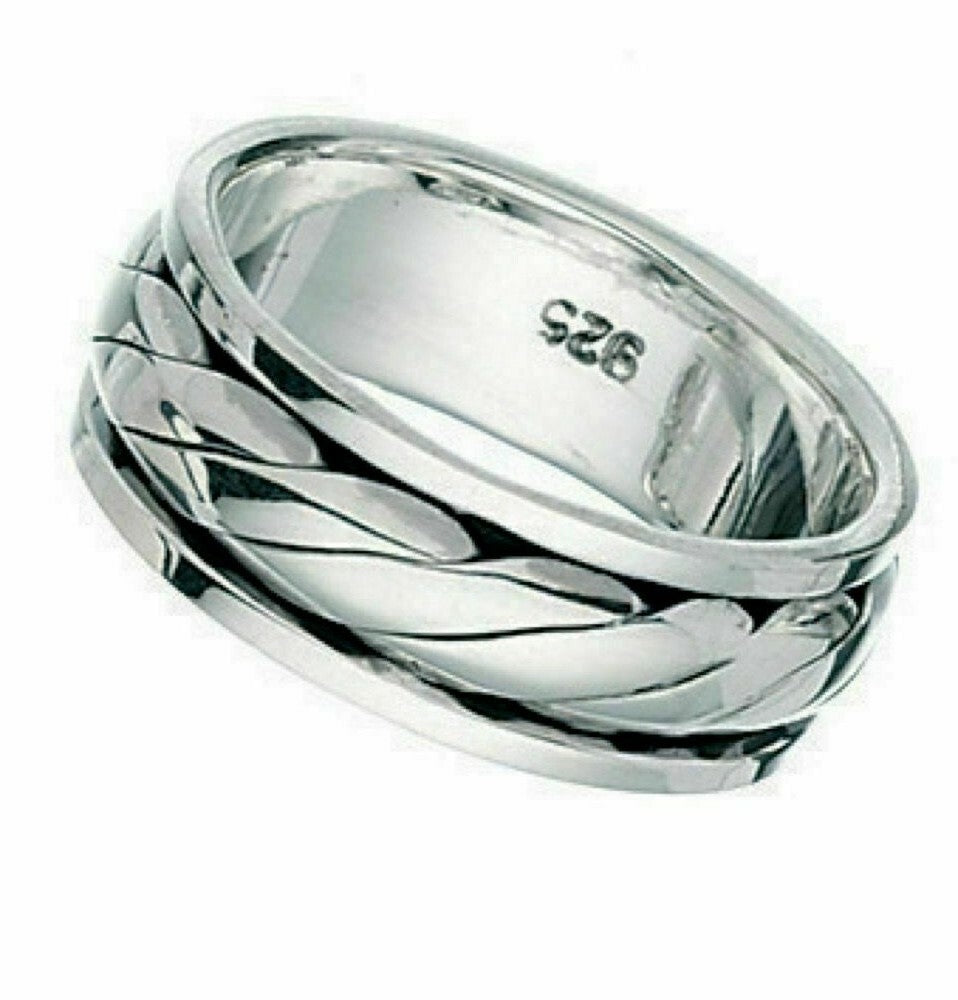 Sterling Silver Gents Ring Twist Design Spinner Hallmarked Size P - Z