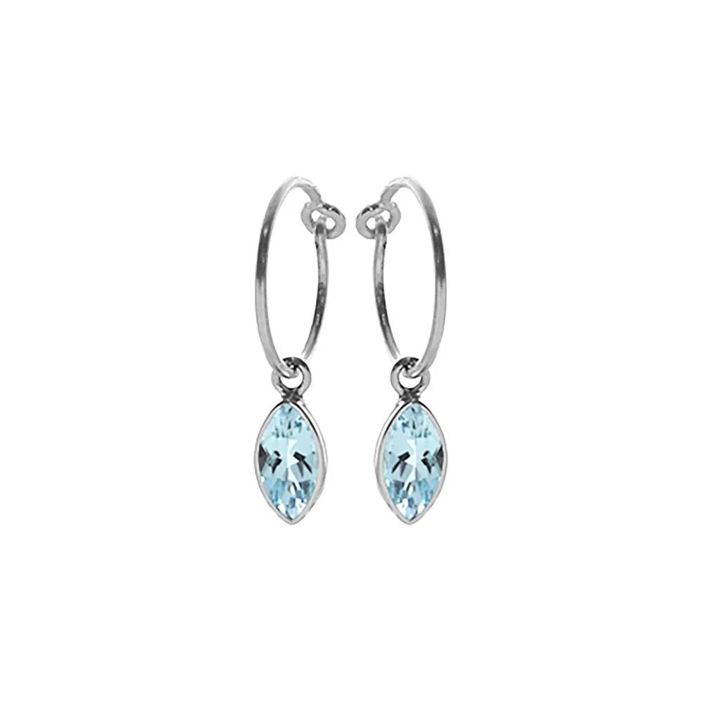 Marquise Blue Topaz Drop Hoop Earrings Sterling Silver 925 Hallmarked Brand New