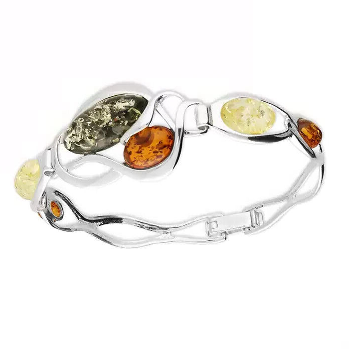 Statement Mixed Amber Bangle Sterling Silver 925 Hallmark British Made Brand New