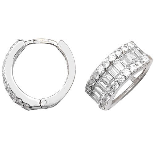 Mens Huggie Hoop Earring Baguette 9ct White Gold Gents 375 Hallmarked Brand New