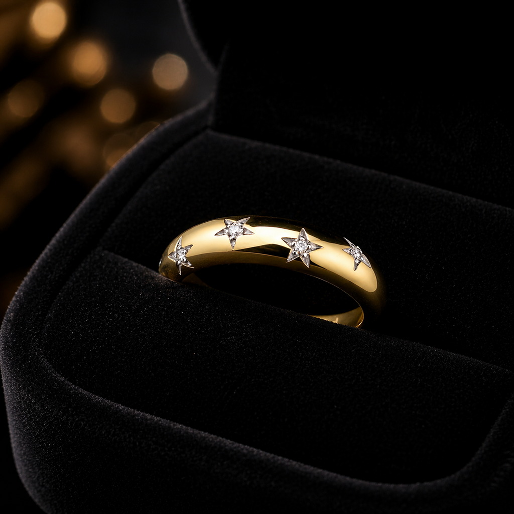 Star Dome Ring 9ct Yellow Gold Hallmarked Sizes L - S British Made
