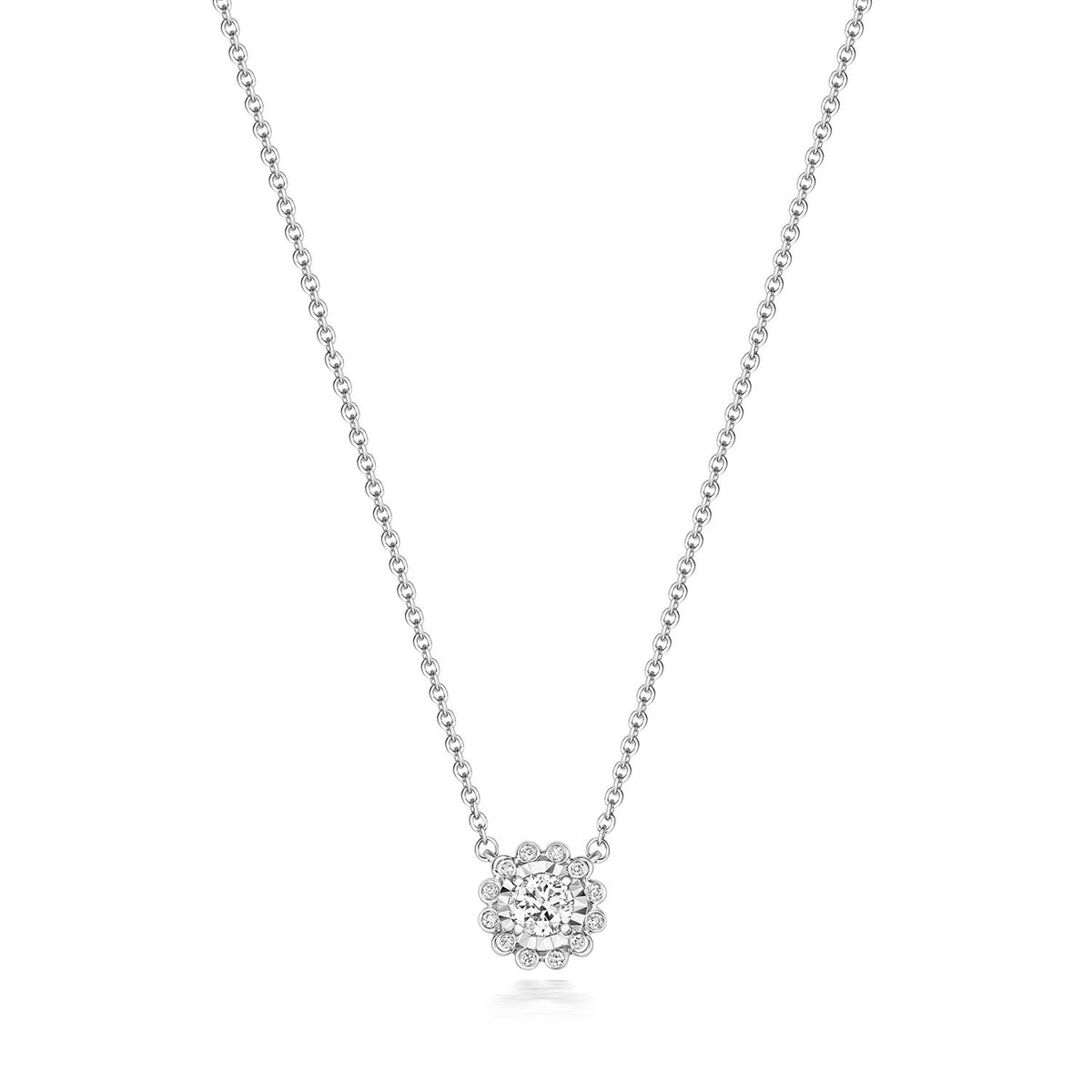 13 Natural Diamond illusion Necklace 18ct White Gold Hallmarked British Made