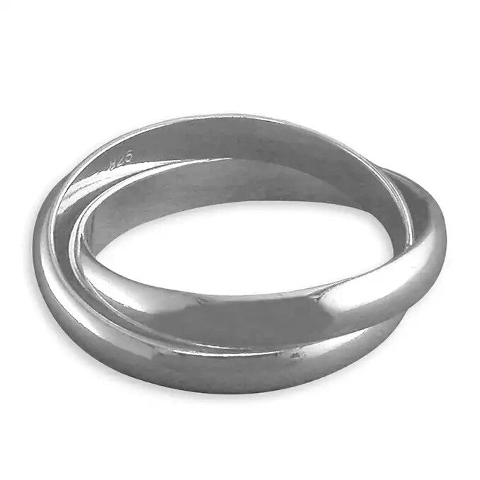 Double Interlinked Ring Sterling Silver 925 Hallmarked British Made Size M - T