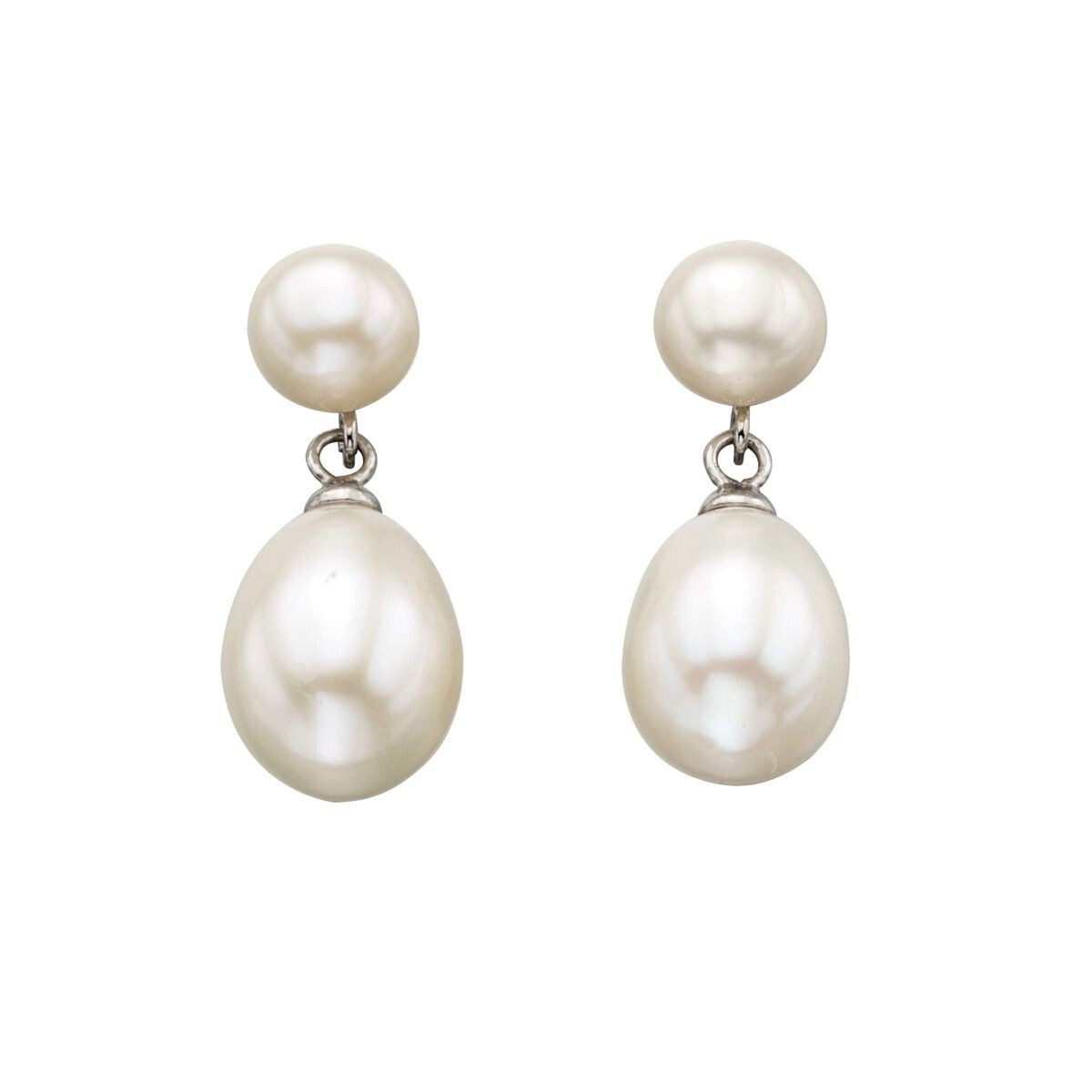 Double Freshwater Pearl Drop Earrings Sterling Silver 925 Hallmarked Brand New